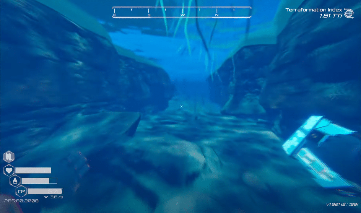 Nuotare nell'acqua andando dritto in Planet Crafter