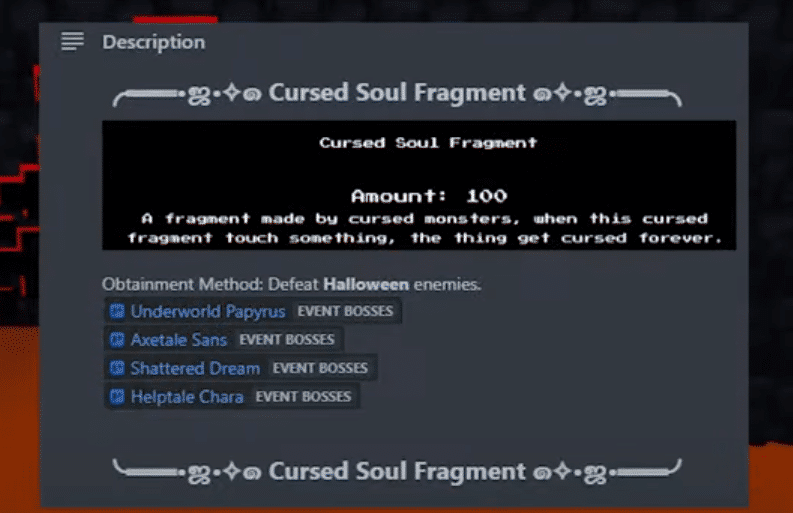 Cursed soul fragment description in Undertale: Universal Massacre